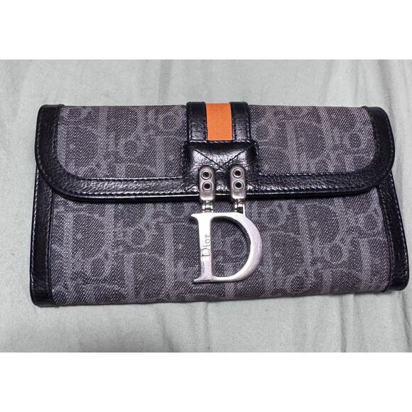 Rare CHRISTIAN DIOR Wallet Flight Line orange Canvas Denim Trotter - Picture 1 of 9